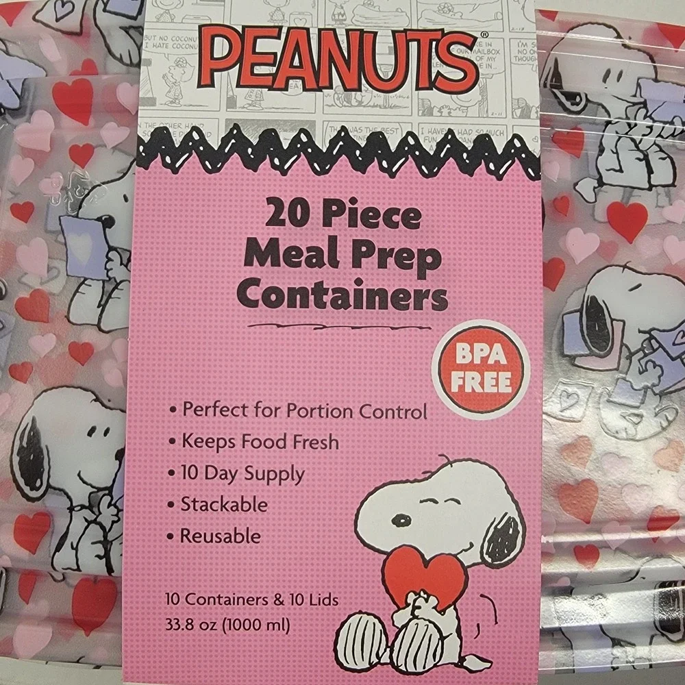 Peanuts Snoopy 20 Piece Meal PreP Food Storage Containers Valentine's‎ Letters